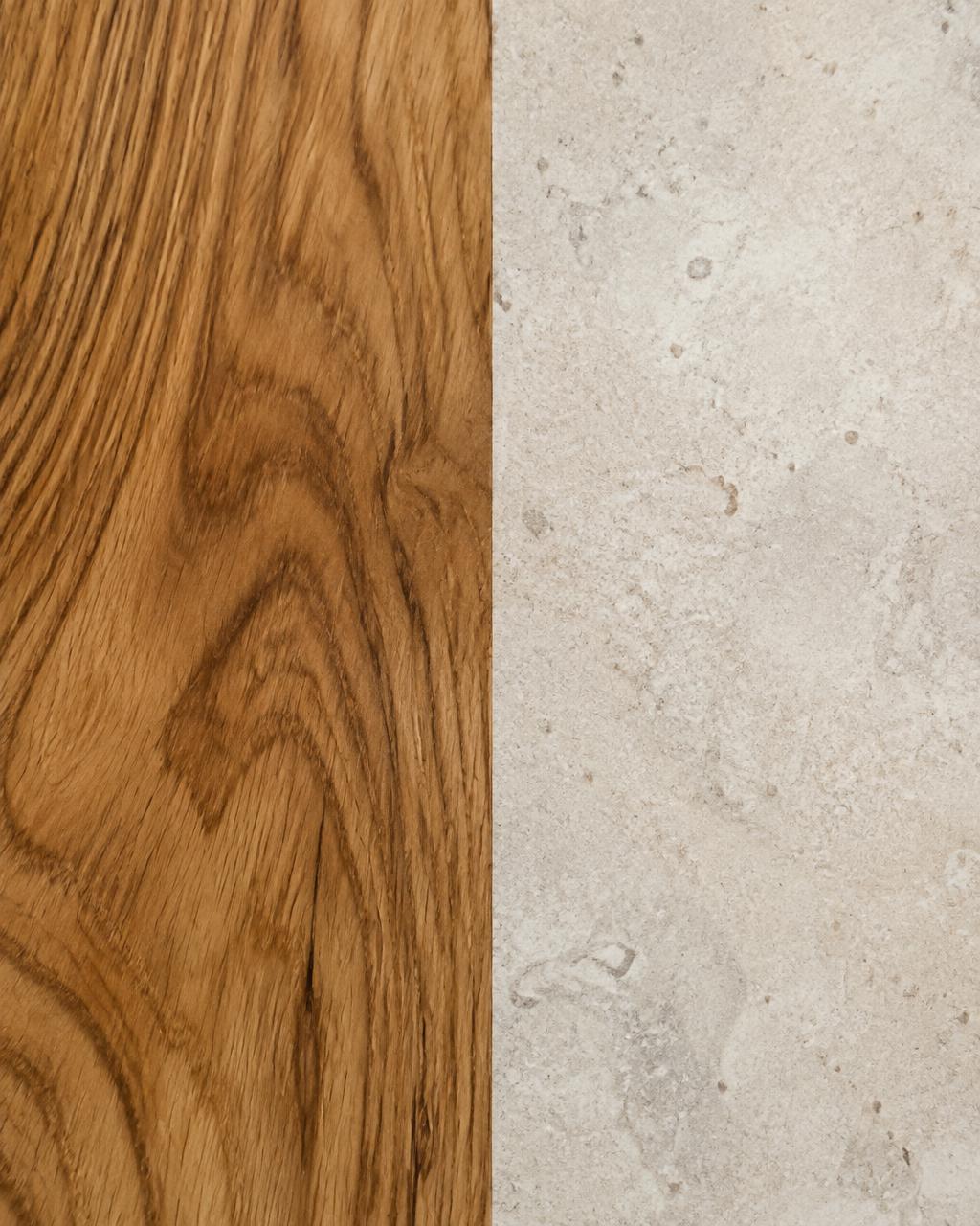 Oak grain beside pale stone